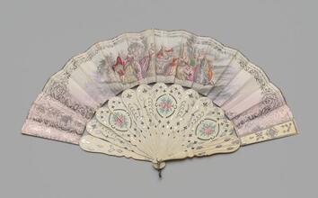 Folding fan of painted paper