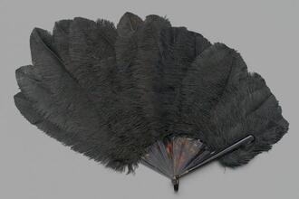 Folding feather fan of black ostrich