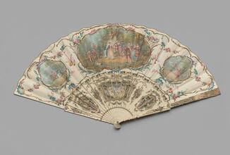 Folding fan of painted paper