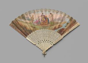 Folding fan of painted paper with classical scene