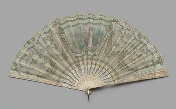 Folding fan of painted silk