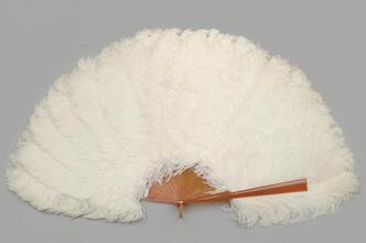 Folding fan of white ostrich feathers