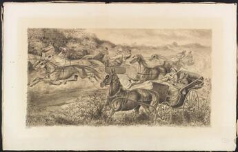 [Older couple pushed to the side of the road because of an impromptu horse race.]
