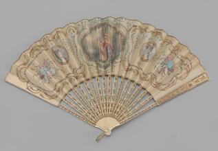 Folding fan of painted silk leaf