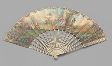 Folding fan of painted skin leaf
