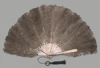 Folding feather fan of brown ostrich