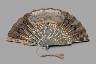 Folding fan of painted paper