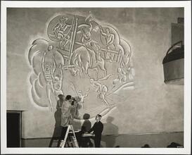 586 Lexington Avenue. Trans-Lux Theater. Interior, artist working on mural