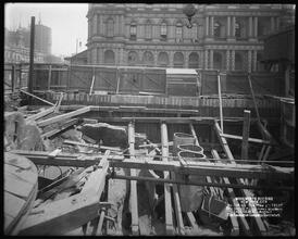 Woolworth Building, Sheath Piling Along Broadway [Construction zone.]