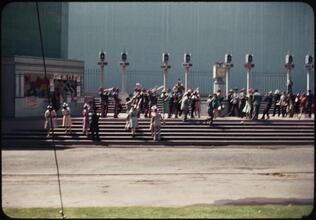 [Performers in a scene of the Parade of Railroads show.]