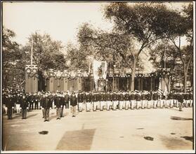 Washington Square. Garibaldi Statue, Italian War Commission parade