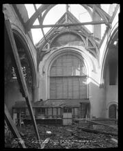 71st Street at the N.W. corner of Broadway. Photo record, Christ Protestant Episcopal Church, Sunday School room. Looking west at arch to chancel.