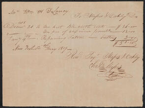 Receipted bill issued by Mapes & Oakley to William Heathcote De Lancey for $50.00, May 12, 1819