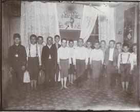 "19 Mott St. 'gang'" Drilling for the Baptist Boys Brigade.