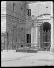 East 70th Street. H.C. Frick residence, iron gates to carriage entrance.