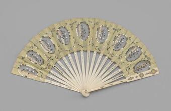 Folding fan of pale green silk