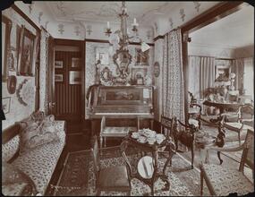 Portrait, Mrs. Leslie Carter and Residence Interiors.