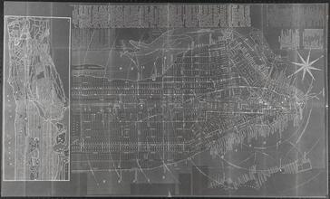 [Photostat map of Manhattan from 63rd Street to the Battery, showing distances from City Hall]