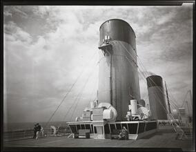 [Unidentified Ship, Deck and Smokestacks.]