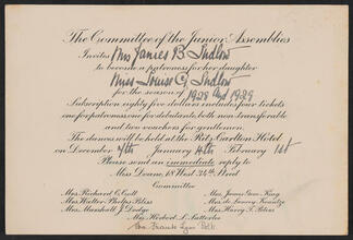 [The Committee of the Junior Assemblies invites Mrs. James B. Ludlow to become a patroness for her daughter Miss Louise G. Ludlow.]
