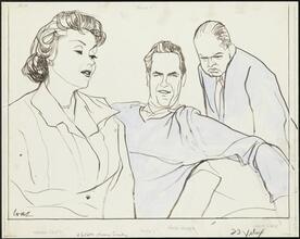 [Martha Scott as Mary Reece, Ralph Meeker as Newton Reece and John McGiver as D. Barstow Trumbull in "Cloud 7".]