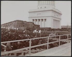 Monuments, Grant Monument Dedication. Gen. Grant's Statue on Horse.
