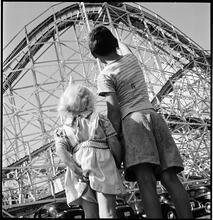 Palisades Amusement Park [Children looking at a roller coaster.]