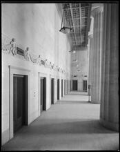 Broadway and Dey Street. New York Telephone and Telegraph Building. Elevator corridor.