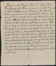 Agreement between John Peter De Lancey and Ruth Ward to manumit a slave, April 14, 1806