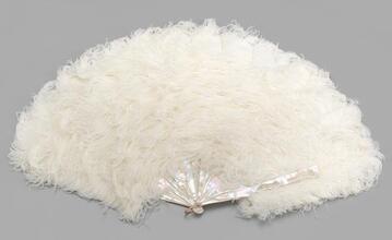 Folding feathered fan of white ostrich feathers