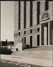 851 Grand Concourse. Bronx County Courthouse. Detail of east corner of building