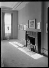 Whitney Museum of Modern Art. Grey gallery window & south fireplace.