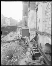 Varick Street and Franklin Street. Leggett Building. Contractors' shed and view along building line.
