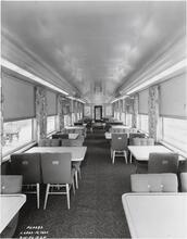 [Main dining room on a Chesapeake and Ohio Railway train.]