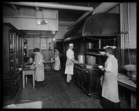 Horace Mann School cafeteria, view of kitchen.