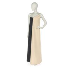 Evening dress in divided black and white double-knit wool jersey
