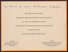 Mr. Truman Capote requests the pleasure of your company at a black and white dance