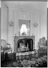 Faris R. Russell [residence]. Living room to fireplace.
