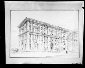 Columbia University. Philosophy Building, view of facade and left wall.
