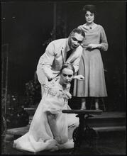 [Rochelle Oliver as Lily Berniers, Percy Rodrigues as Henry Simpson and Irene Worth as Albertine Prine in "Toys in the Attic".]