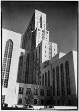 New York City views. New York Hospital, oblique up view.