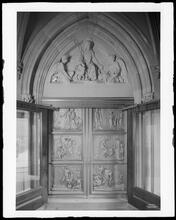 Broadway and Wall Street. Old Trinity Church, south bronze doors.