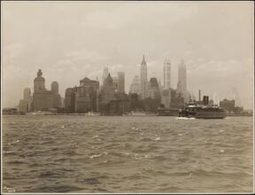 Skyline of New York City from Staten Island, Ferry Boat.