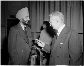 Dale Carnegie [Dale Carnegie speaking with S. S. Jaaj, a student.]