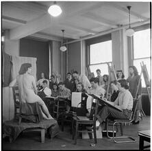 Columbia University [Students drawing a nude in art class.]