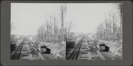 Railroad car and tracks.