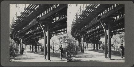 Elevated train tracks.