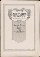 Metropolitan Opera House. Grand Opera Season 1921-1922