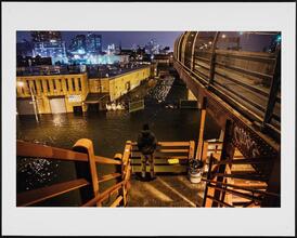 Queens Midtown Tunnel flooded by the Newtown Creek, Queens [Ash Street, looking north from the pedestrian walkway of the Pulaski Bridge.]