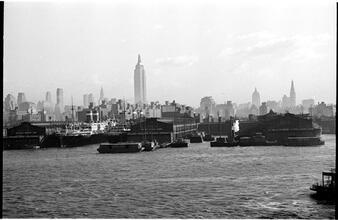 [View of Manhattan waterfront and skyline from the Hudson River.]